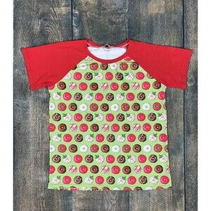 Little Boe Unisex Kids Size 14 Christmas Holiday Donut Raglan Short Sleeve Tee!